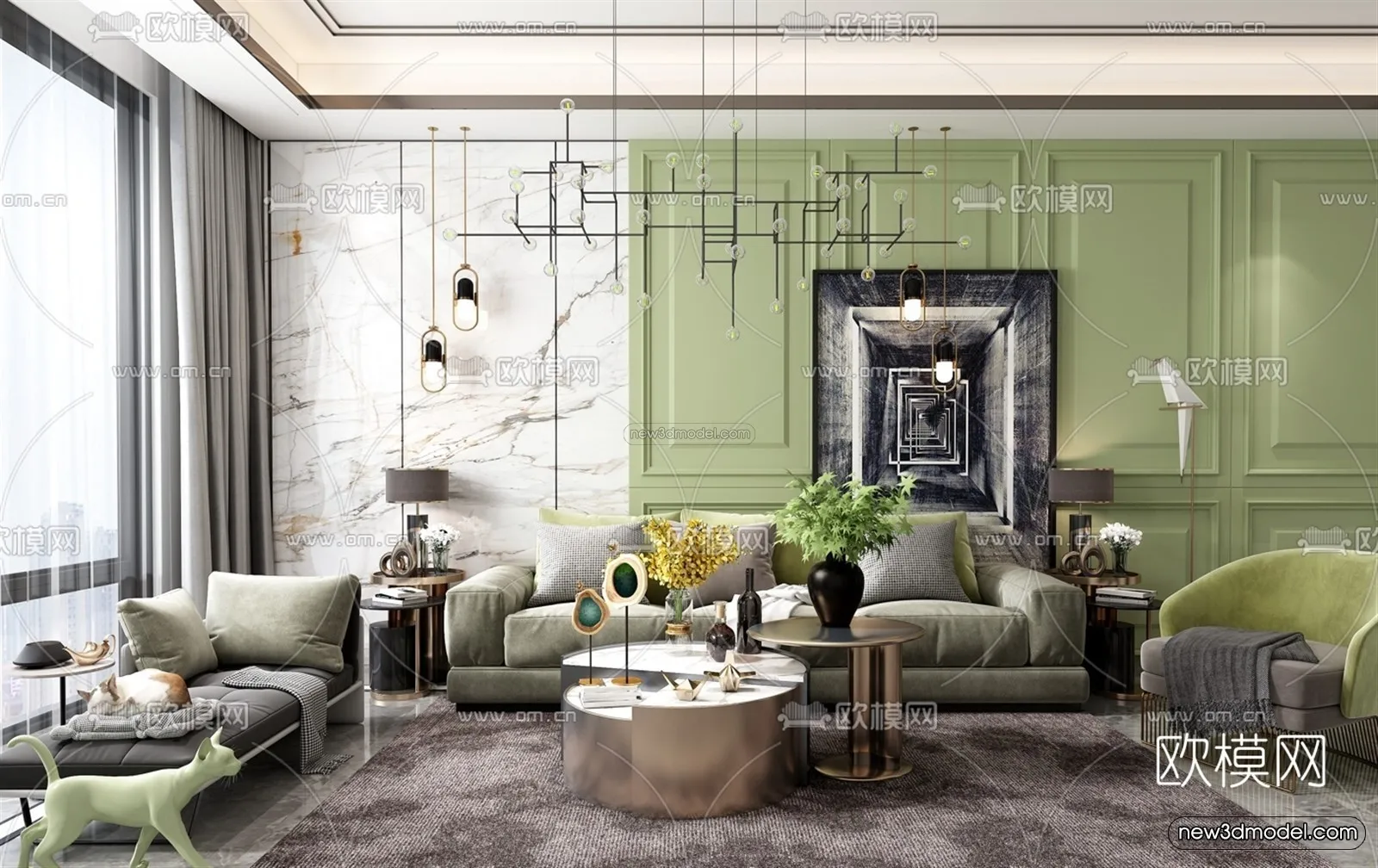 Europe Style Interior 3D Blocks – Living Room 3D Model – 146 – VRAY