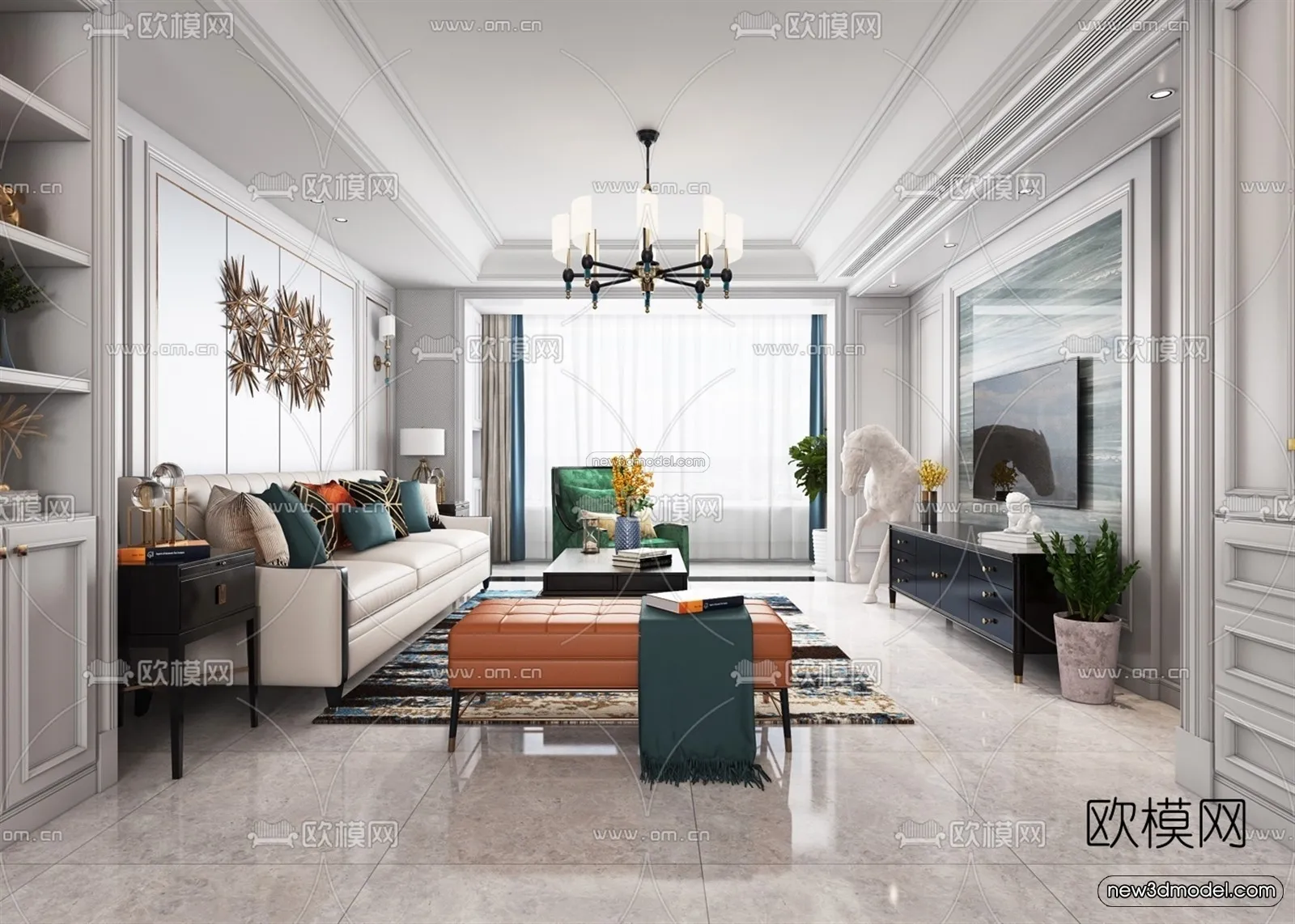 Europe Style Interior 3D Blocks – Living Room 3D Model – 148 – VRAY