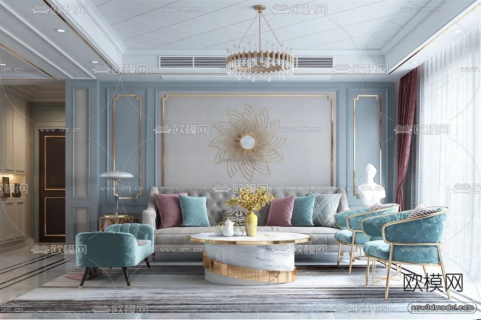 Europe Style Interior 3D Blocks – Living Room 3D Model – 149 – VRAY