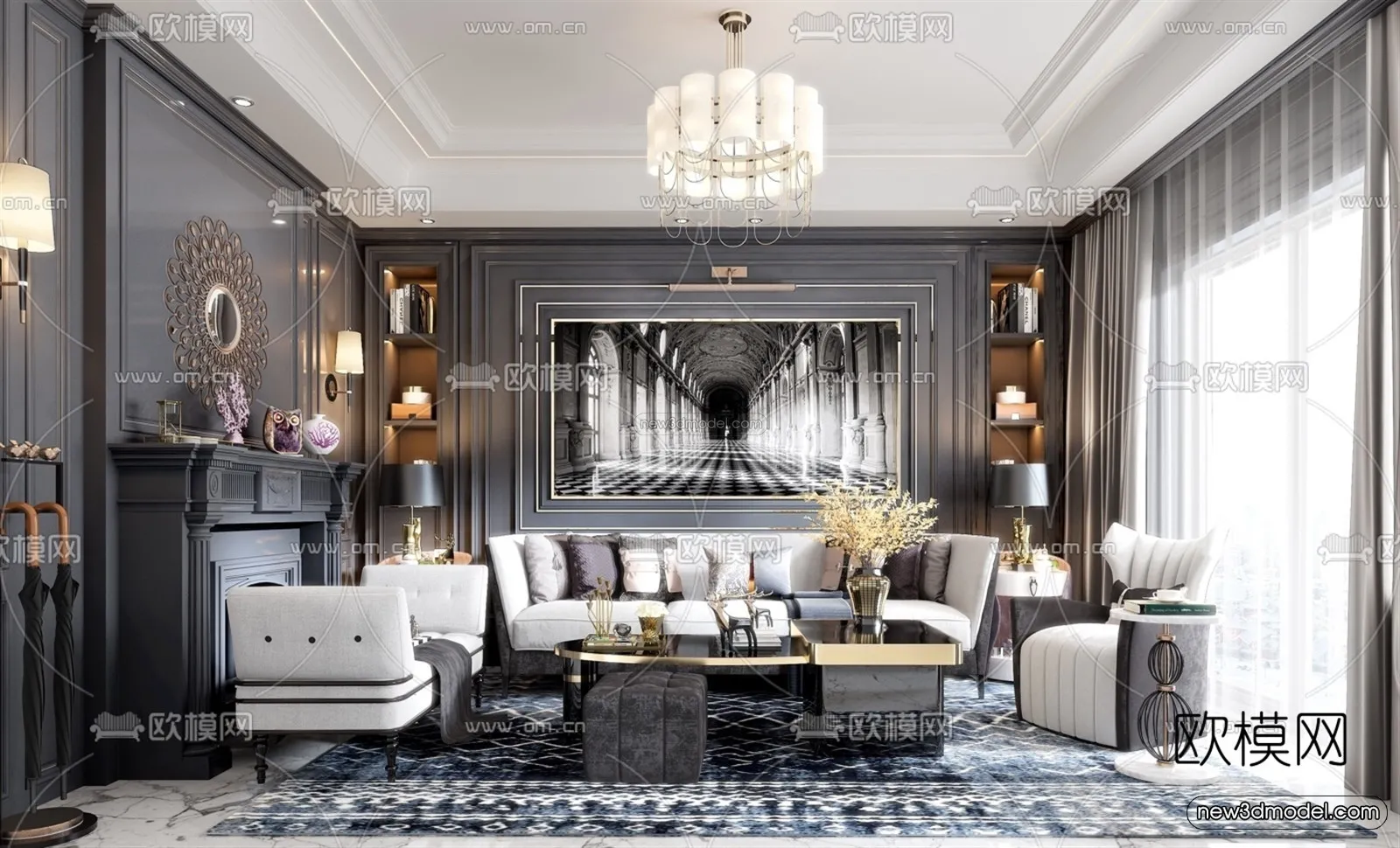 Europe Style Interior 3D Blocks – Living Room 3D Model – 151 – VRAY