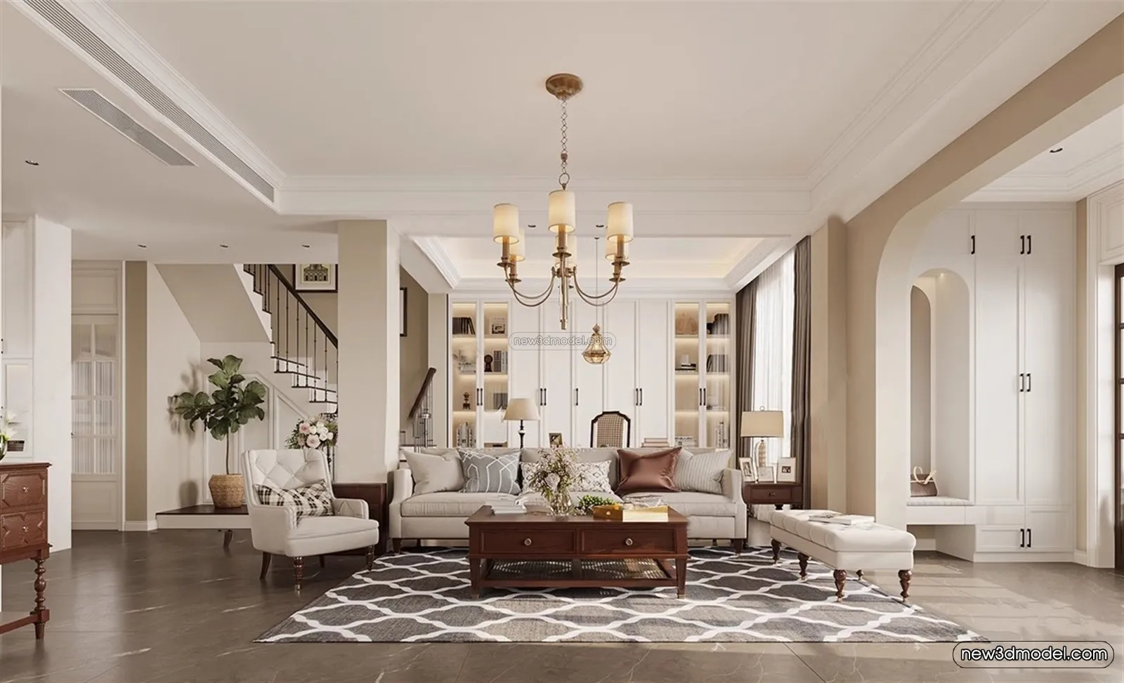 Europe Style Interior 3D Blocks – Living Room 3D Model – 154 – VRAY