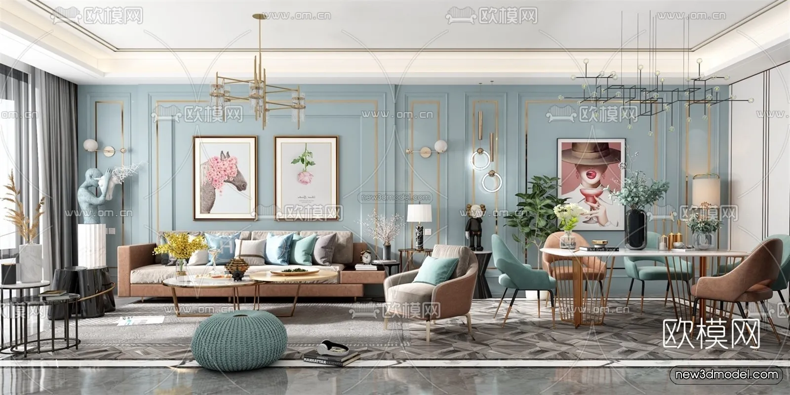 Europe Style Interior 3D Blocks – Living Room 3D Model – 160 – VRAY