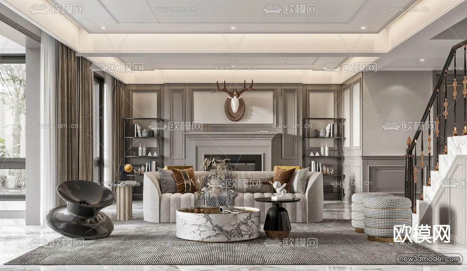 Europe Style Interior 3D Blocks – Living Room 3D Model – 162 – VRAY