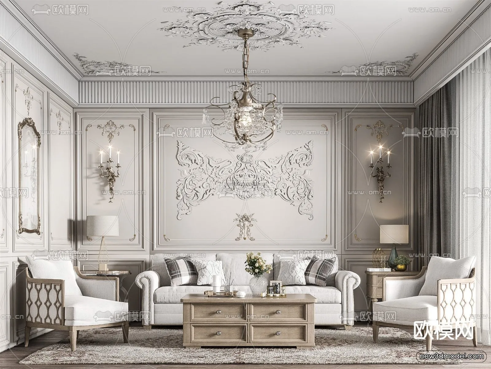 Europe Style Interior 3D Blocks – Living Room 3D Model – 165 – VRAY