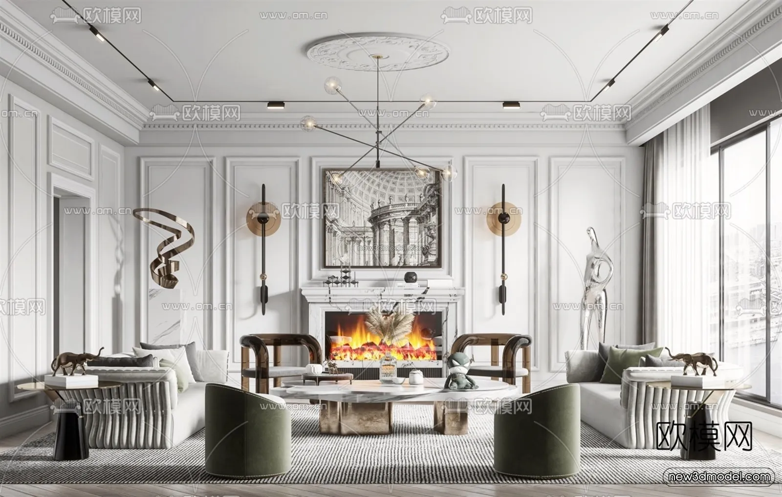 Europe Style Interior 3D Blocks – Living Room 3D Model – 170 – VRAY