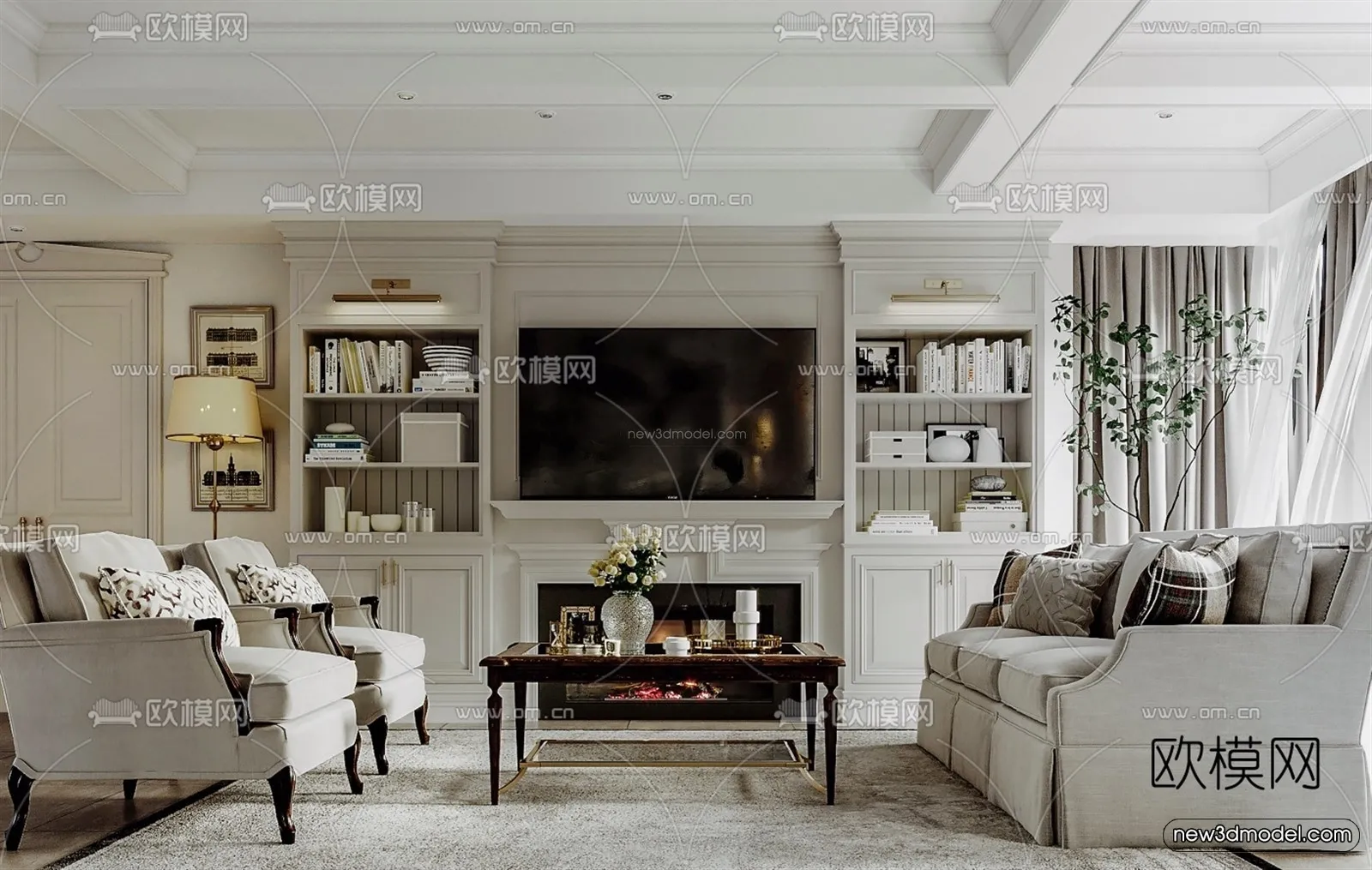 Europe Style Interior 3D Blocks – Living Room 3D Model – 171 – VRAY