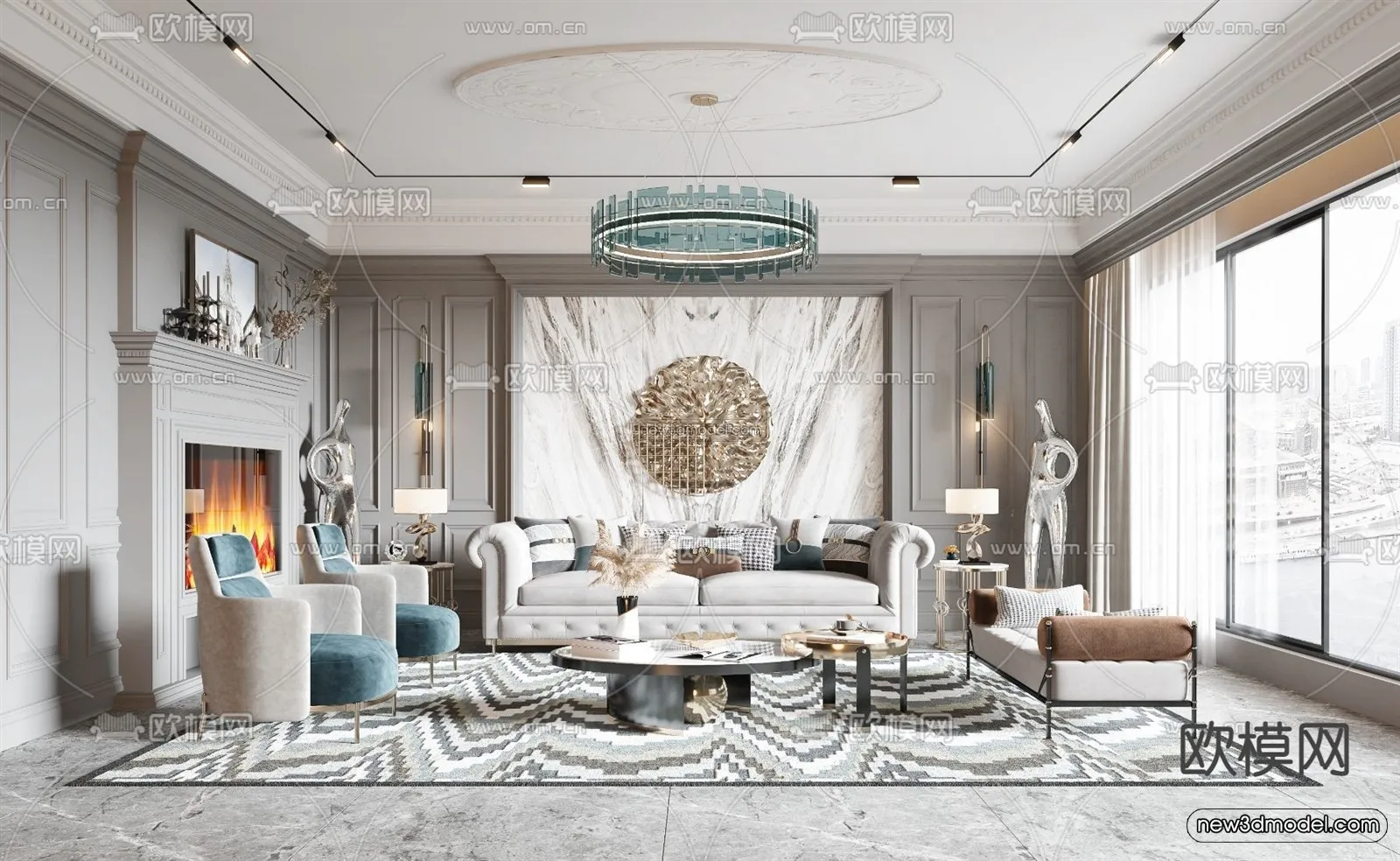 Europe Style Interior 3D Blocks – Living Room 3D Model – 173 – VRAY