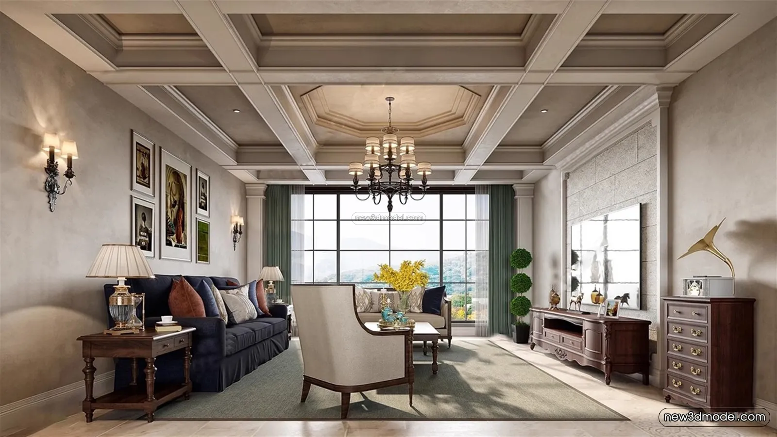 Europe Style Interior 3D Blocks – Living Room 3D Model – 176 – VRAY