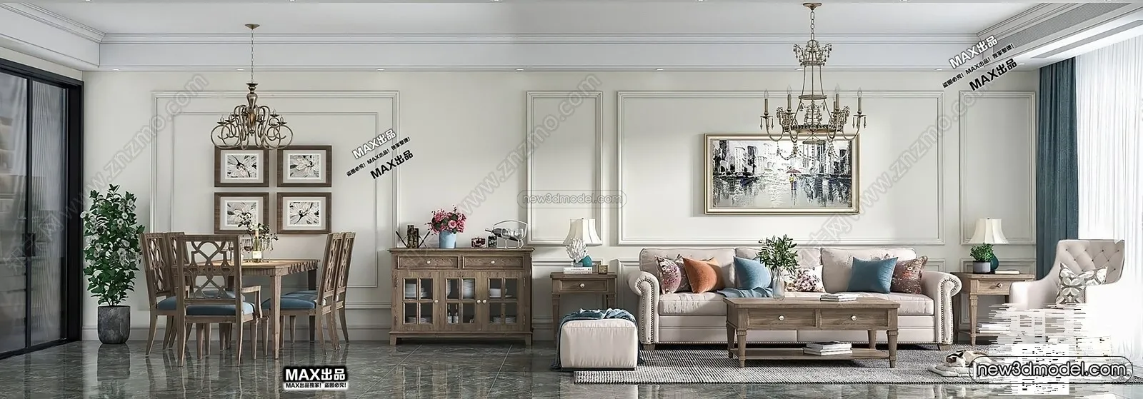 Europe Style Interior 3D Blocks – Living Room 3D Model – 179 – VRAY