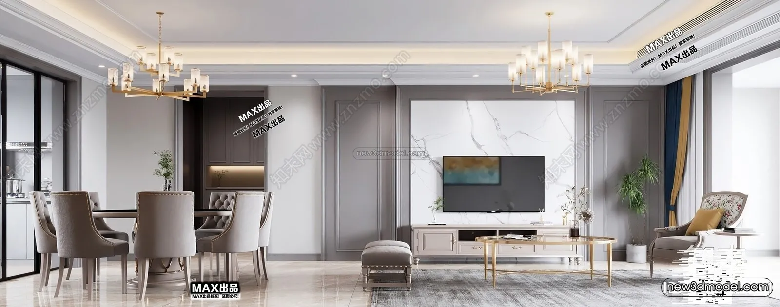 Europe Style Interior 3D Blocks – Living Room 3D Model – 180 – VRAY