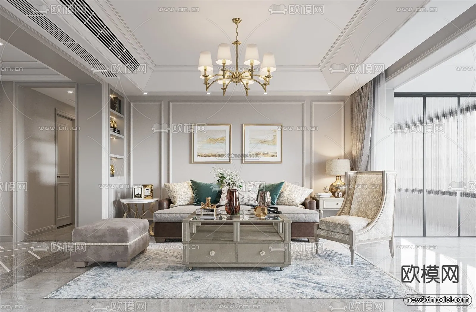 Europe Style Interior 3D Blocks – Living Room 3D Model – 184 – VRAY