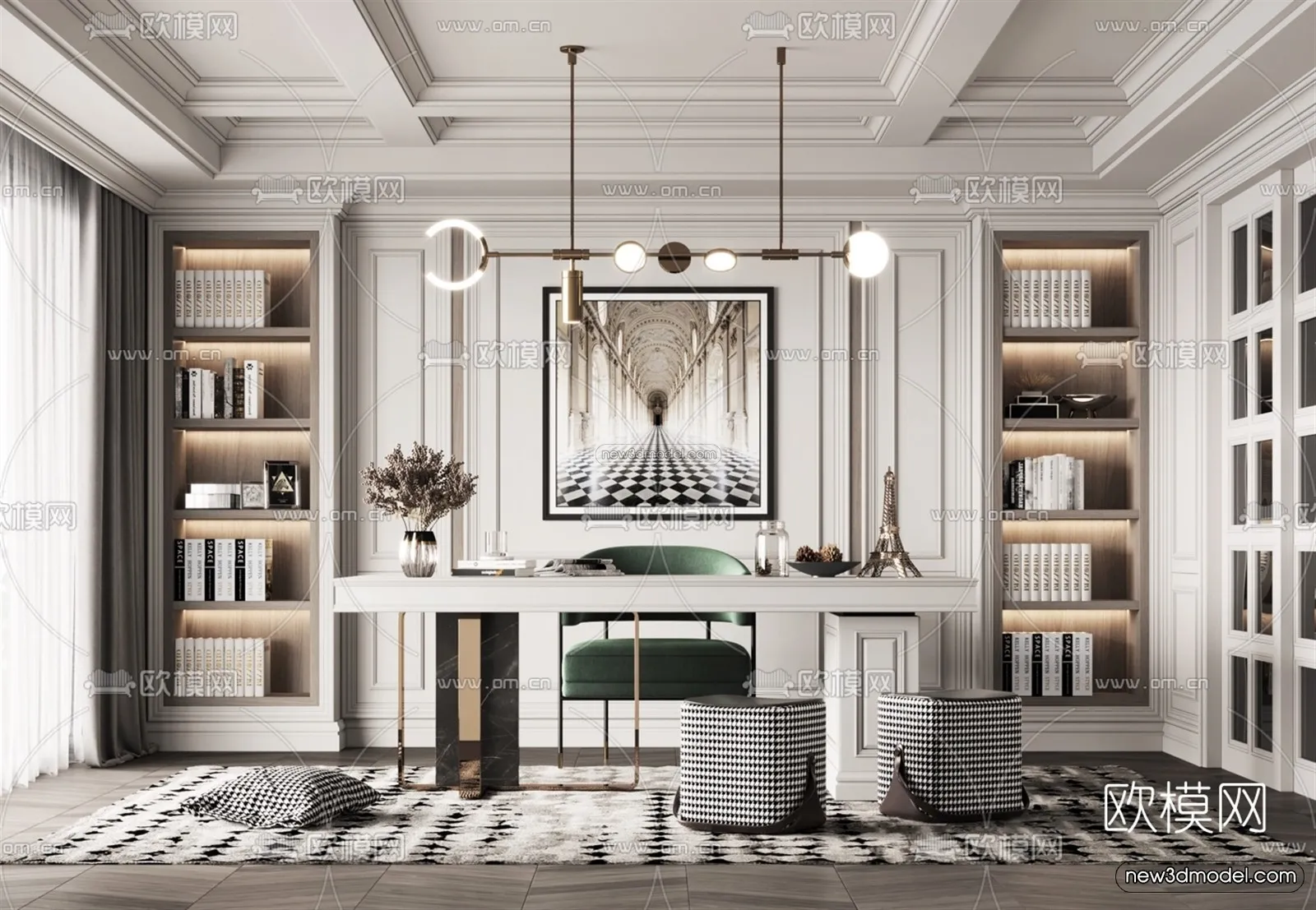 Europe Style Interior 3D Blocks – Study Room 3D Model – 336 – VRAY