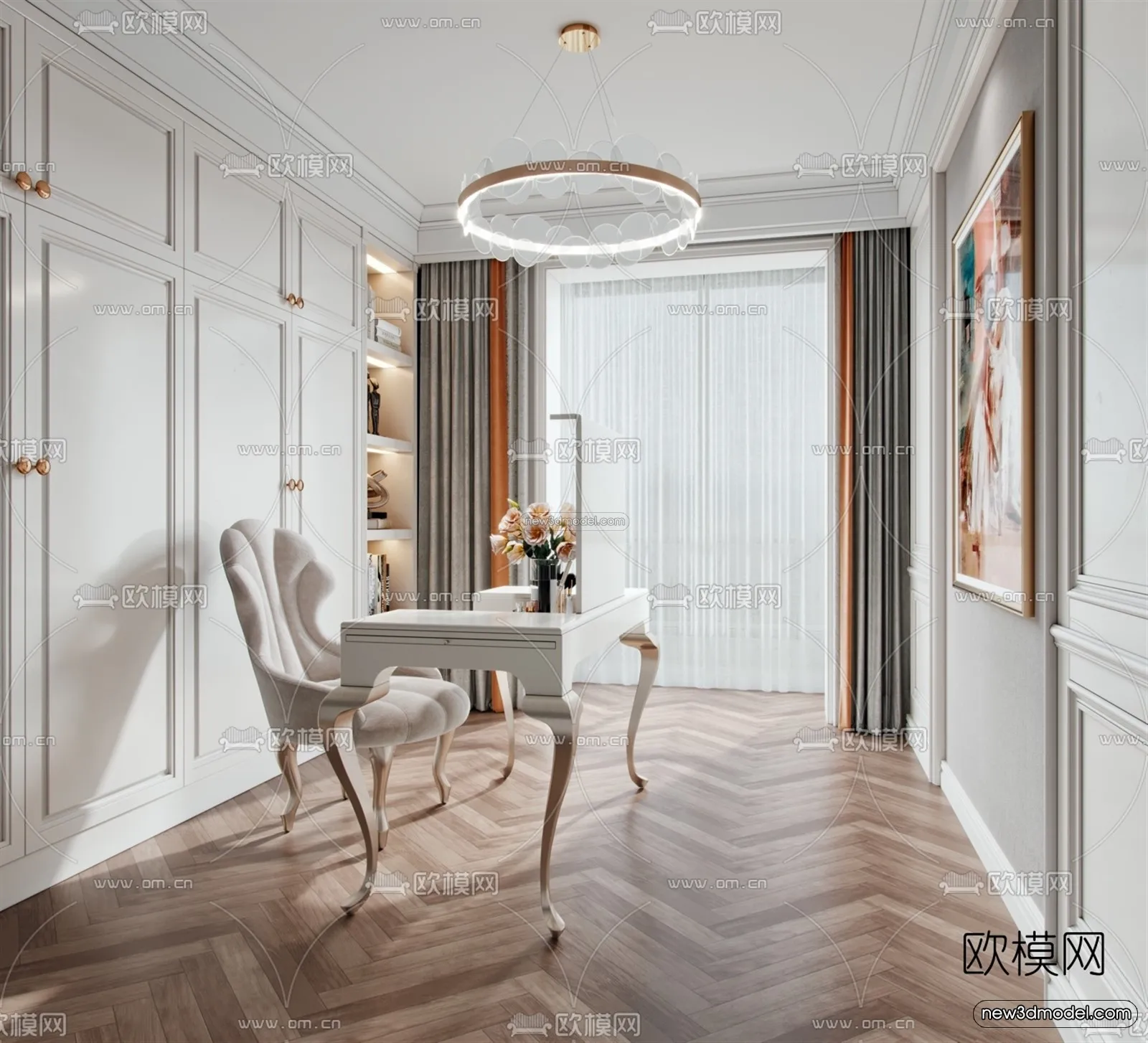 Europe Style Interior 3D Blocks – Study Room 3D Model – 341 – VRAY