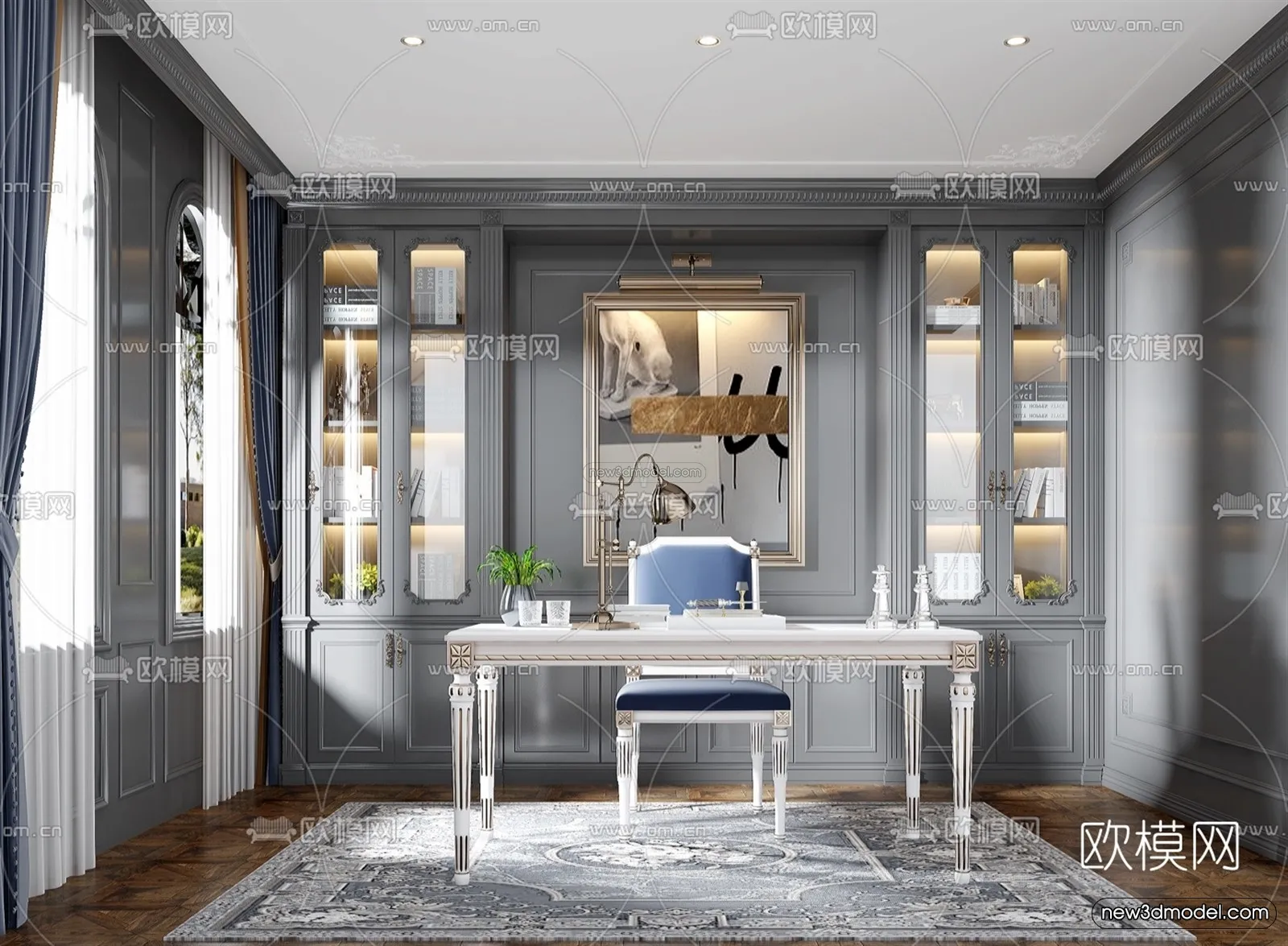 Europe Style Interior 3D Blocks – Study Room 3D Model – 349 – VRAY