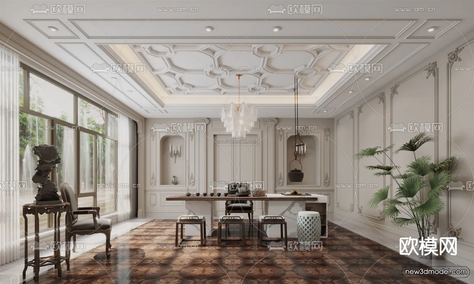 Europe Style Interior 3D Blocks – Study Room 3D Model – 350 – VRAY