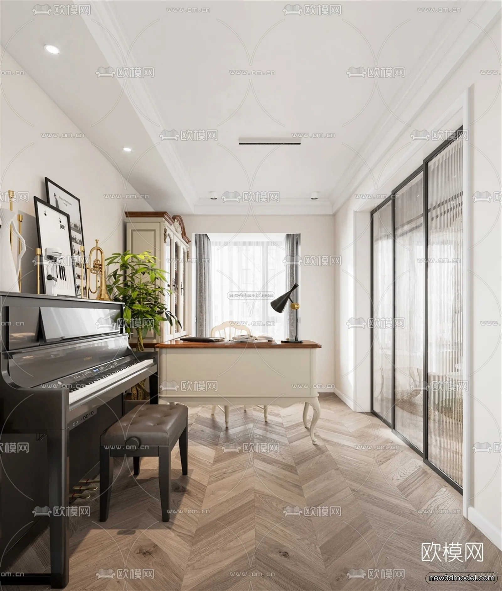 Europe Style Interior 3D Blocks – Study Room 3D Model – 351 – VRAY