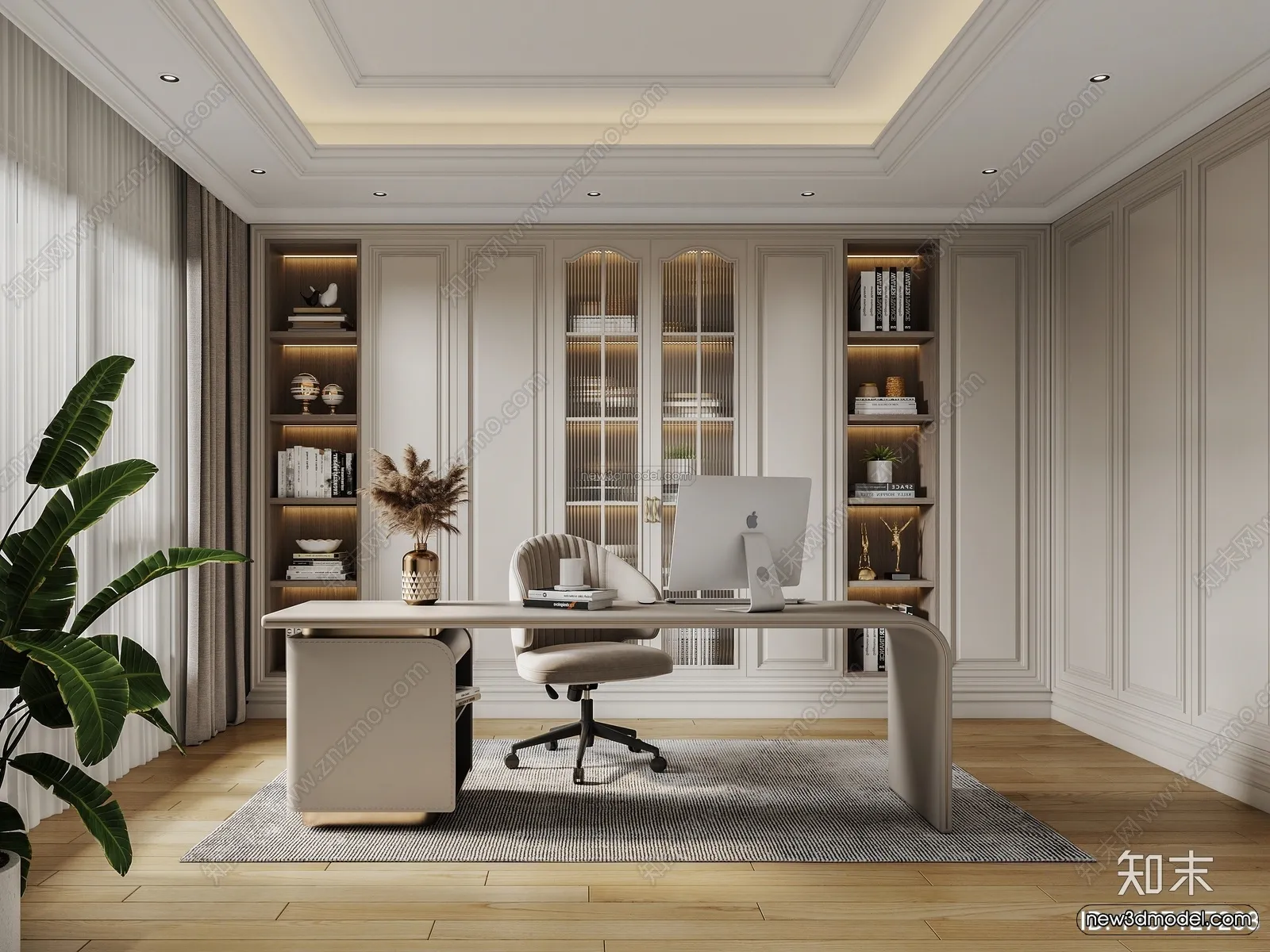 Europe Style Interior 3D Blocks – Study Room 3D Model – 358 – VRAY