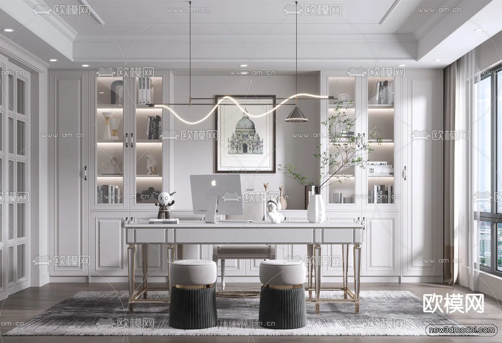 Europe Style Interior 3D Blocks – Study Room 3D Model – 359 – VRAY