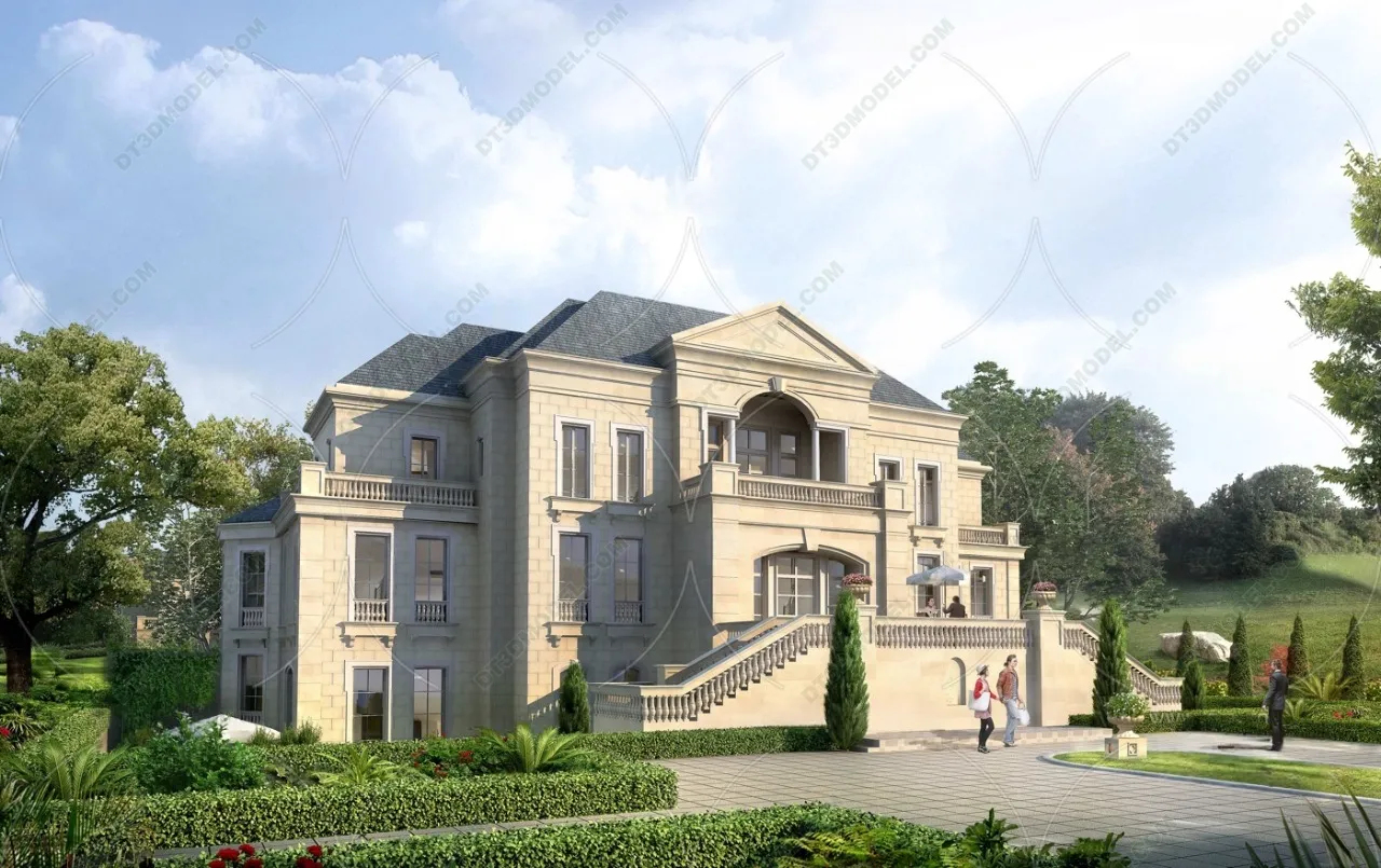 Europe Style Villa 3D Model – 3D Blocks – 008 – VRAY
