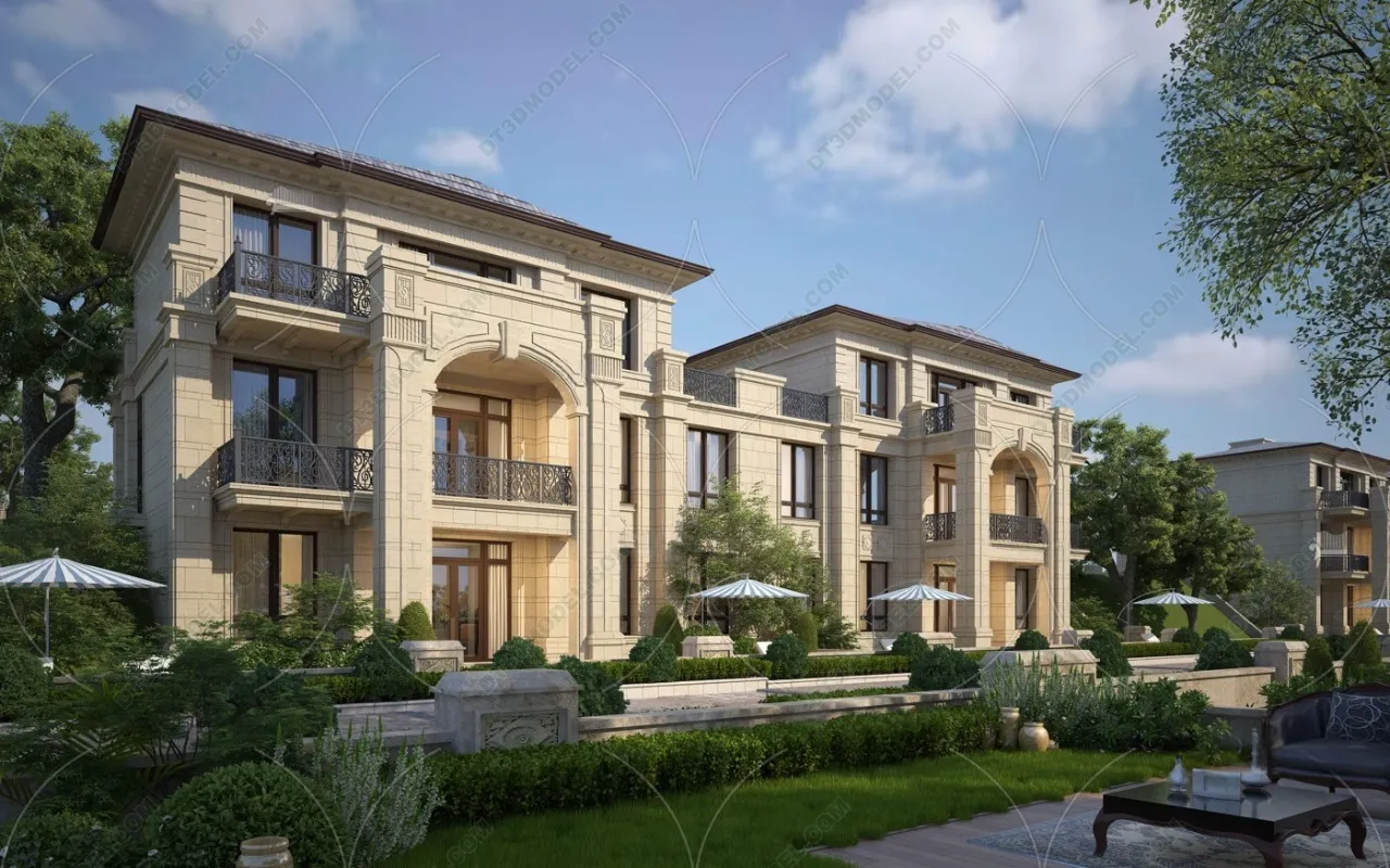 Europe Style Villa 3D Model – 3D Blocks – 011 – VRAY