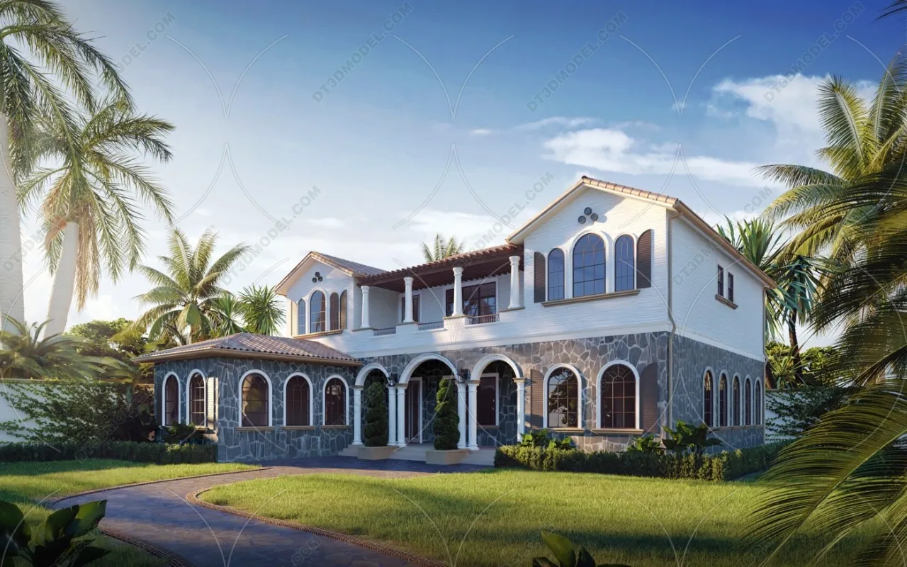 Europe Style Villa 3D Model – 3D Blocks – 014 – VRAY