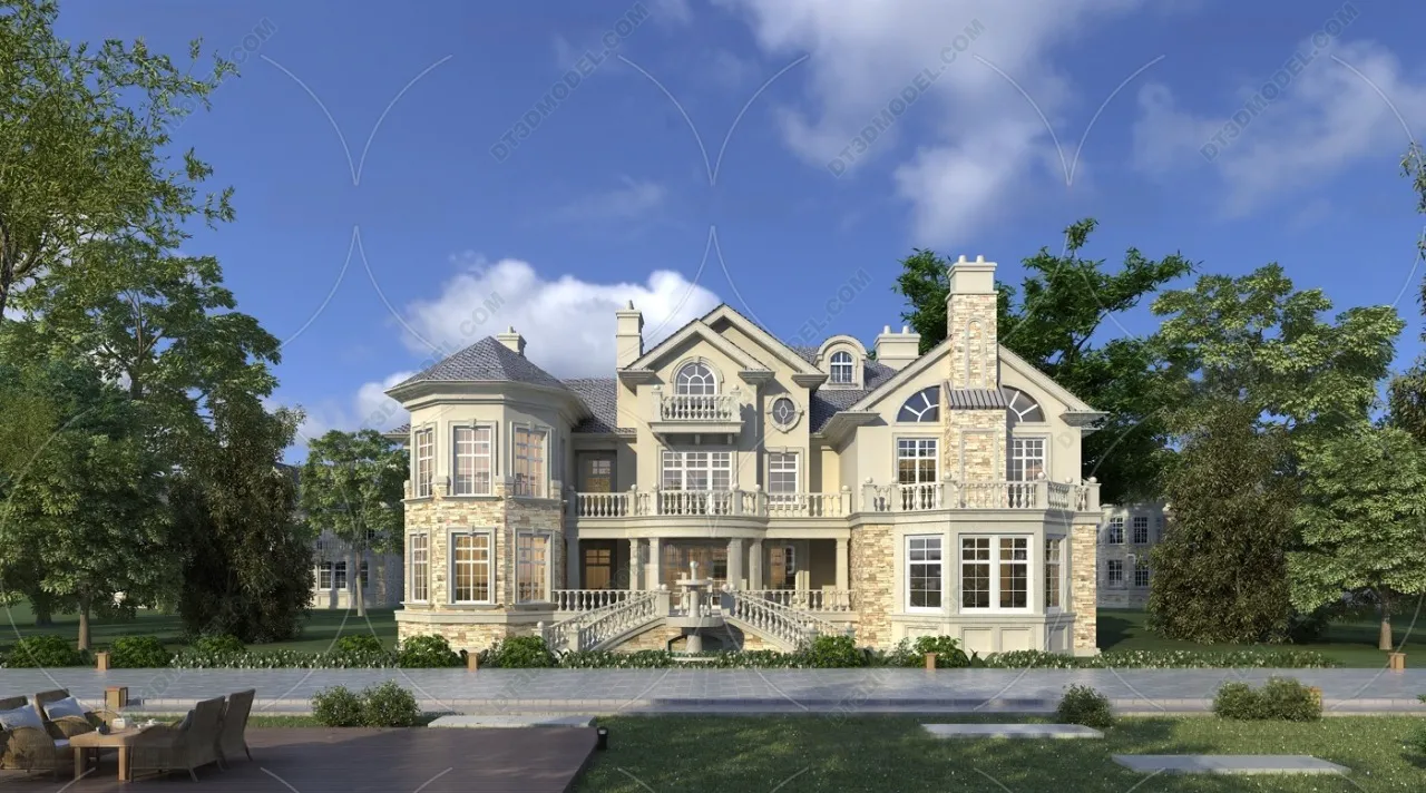 Europe Style Villa 3D Model – 3D Blocks – 015 – VRAY