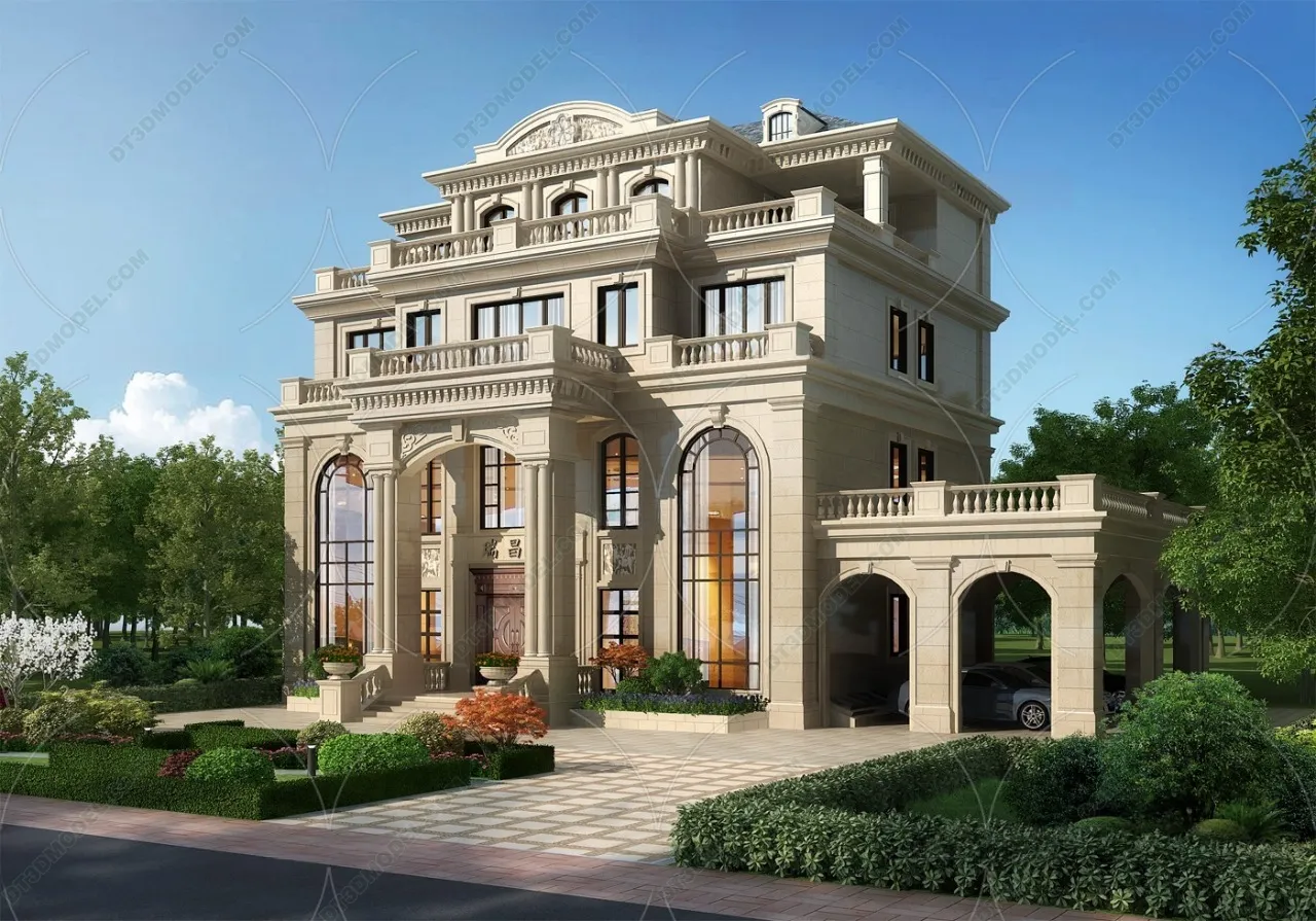 Europe Style Villa 3D Model – 3D Blocks – 017 – VRAY