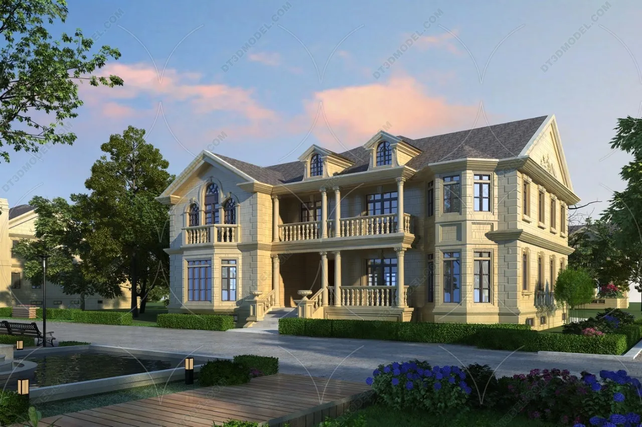 Europe Style Villa 3D Model – 3D Blocks – 022 – VRAY