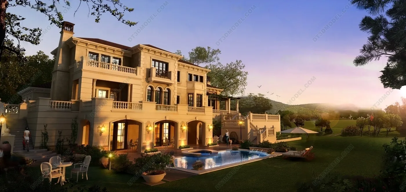 Europe Style Villa 3D Model – 3D Blocks – 028 – VRAY