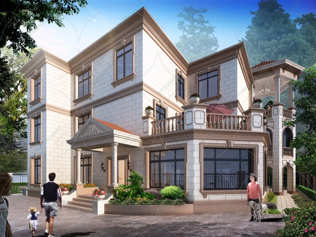 Europe Style Villa 3D Model – 3D Blocks – 030 – VRAY