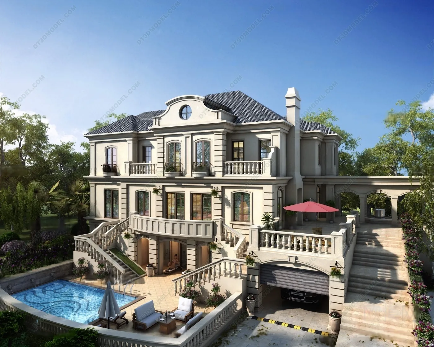 Europe Style Villa 3D Model – 3D Blocks – 060 – VRAY