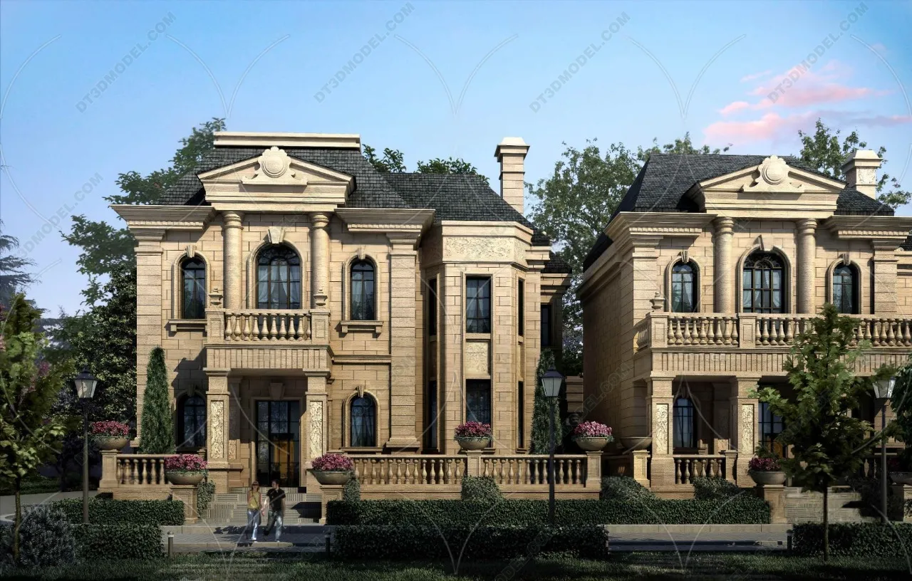 Europe Style Villa 3D Model – 3D Blocks – 096 – VRAY