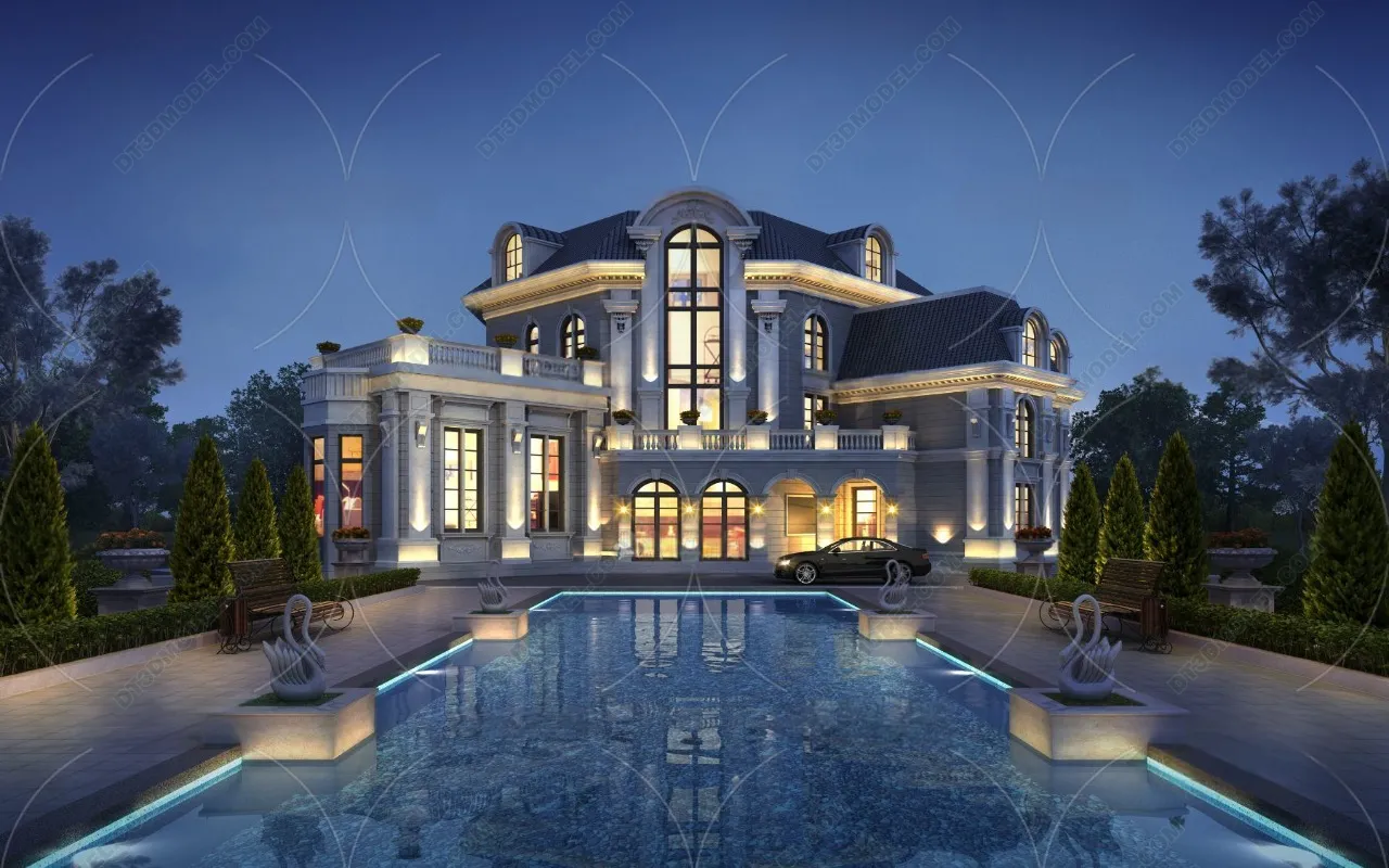 Europe Style Villa 3D Model – 3D Blocks – 100 – VRAY