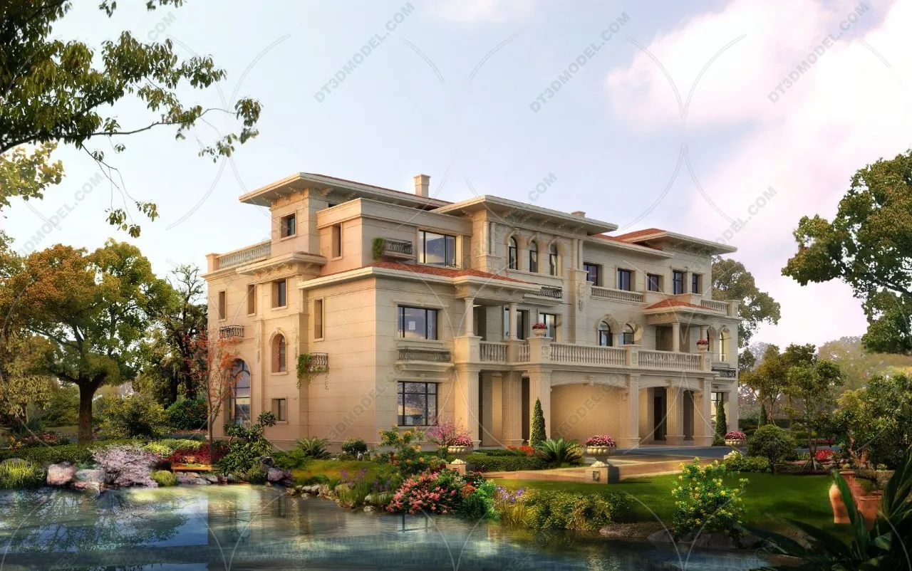 Europe Style Villa 3D Model – 3D Blocks – 105 – VRAY