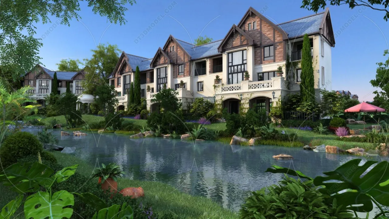 Europe Style Villa 3D Model – 3D Blocks – 114 – VRAY