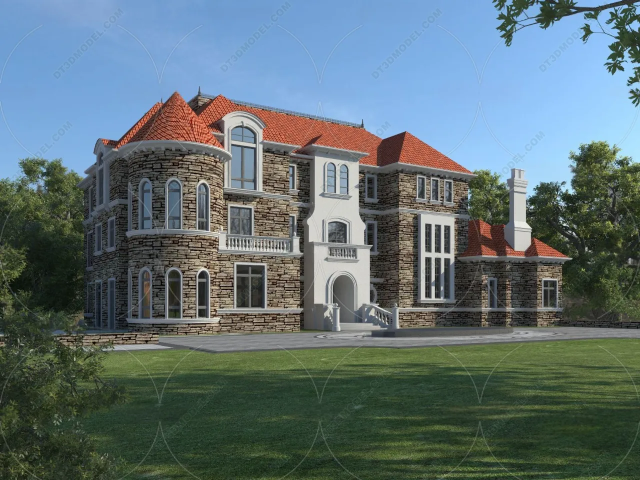 Europe Style Villa 3D Model – 3D Blocks – 115 – VRAY