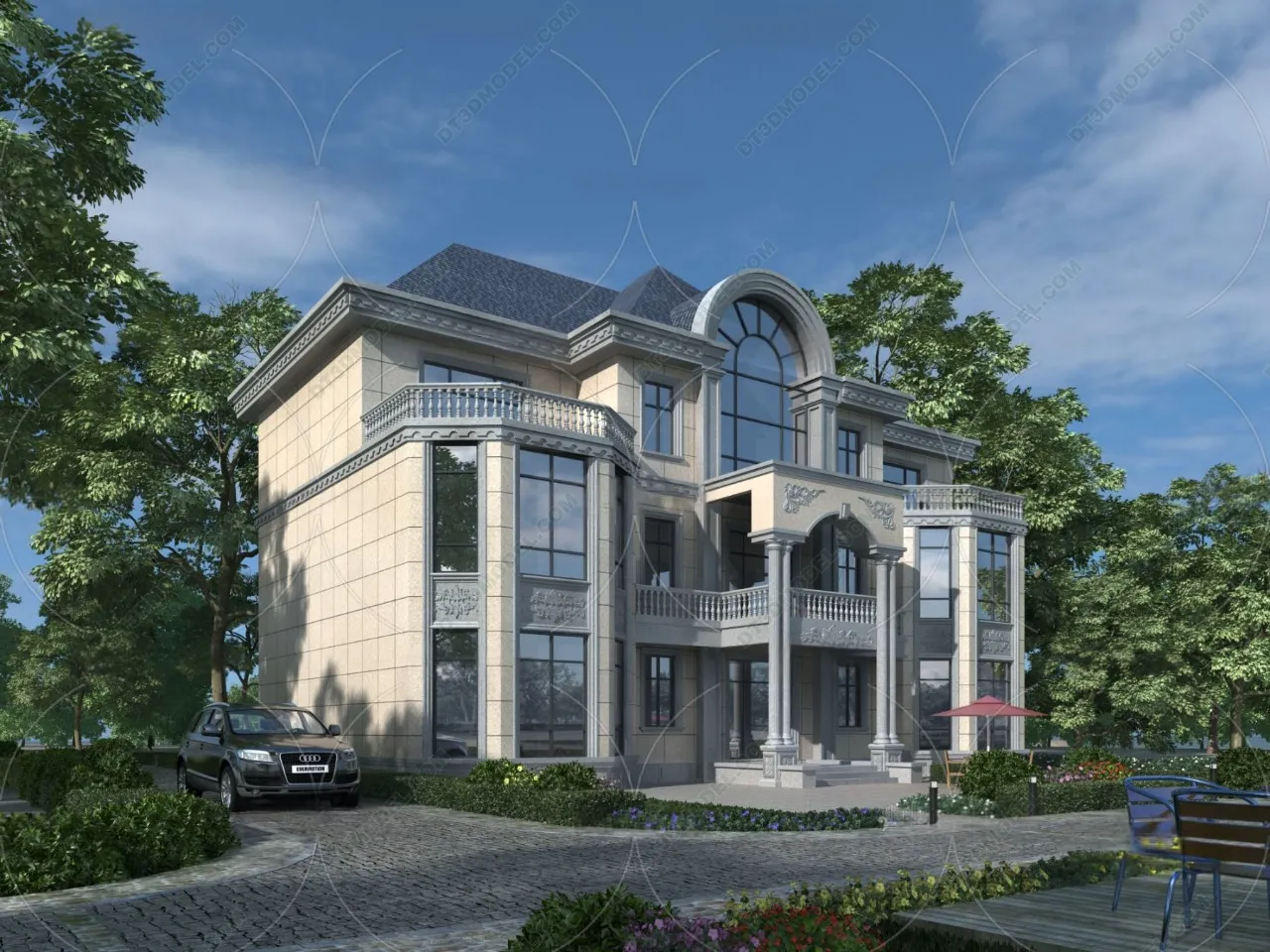 Europe Style Villa 3D Model – 3D Blocks – 119 – VRAY