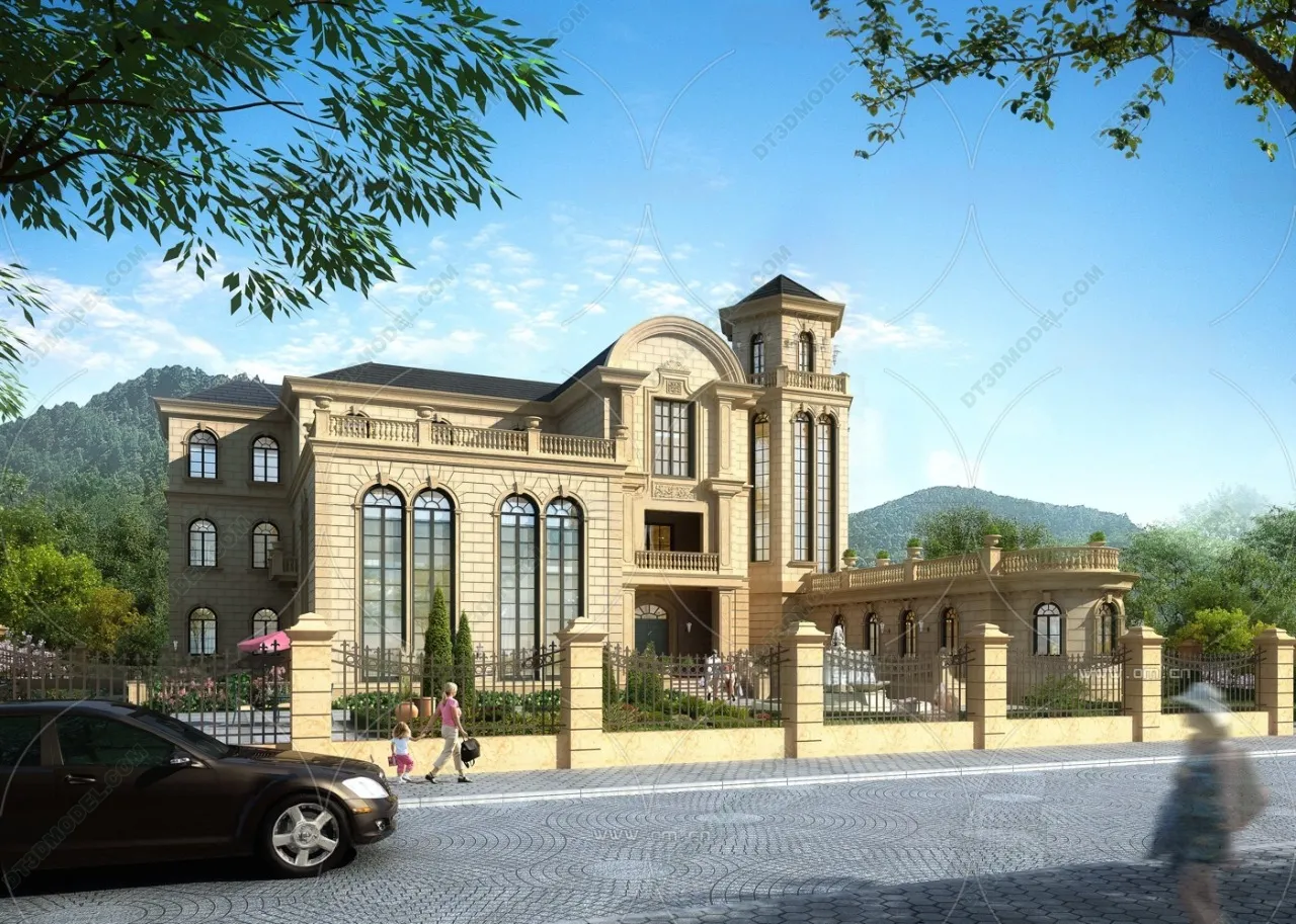 Europe Style Villa 3D Model – 3D Blocks – 124 – VRAY