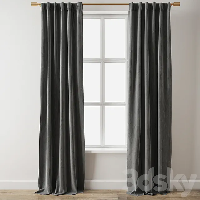 European Flax Linen Graduated Stripe Curtain-West Elm 3D Model European Flax Linen Graduated Stripe Curtain-West Elm 3D Model