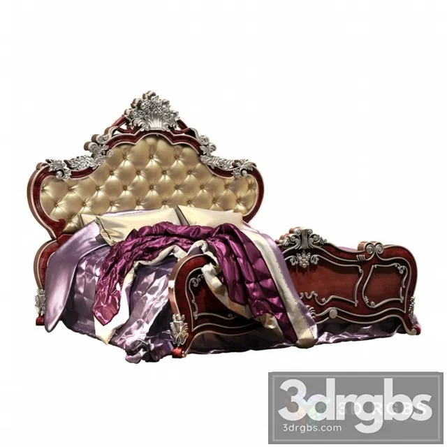European Luxury King Size Wooden Bed 3D Model Download
