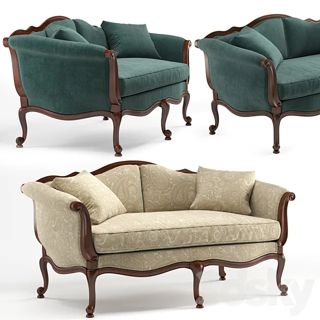 Evette Settee sofa by Ethan Allen 3D Model Evette Settee sofa by Ethan Allen 3D Model