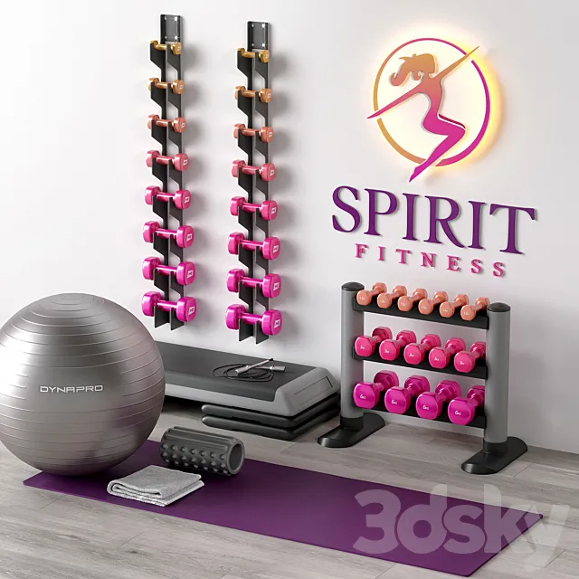 Excellent set for a fitness room. Sport equipment. Set 3DModel