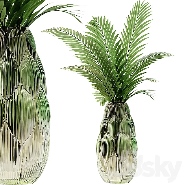 Exotic glass vase with Howea plants 3D Model Exotic glass vase with Howea plants 3D Model