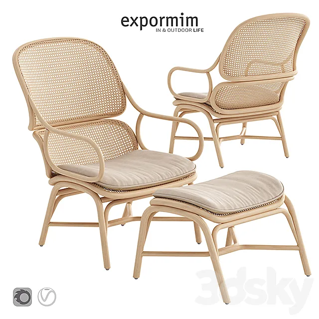 Expormim Frames Armchair with ottoman 3D Model