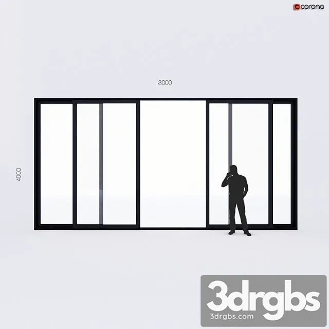 Extendable stained glass window alumil large size 4 sash 3D Model Download