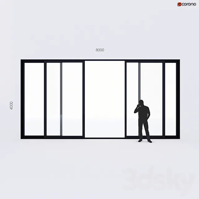 Extendable stained glass window Alumil large size 4 sash 3D Model