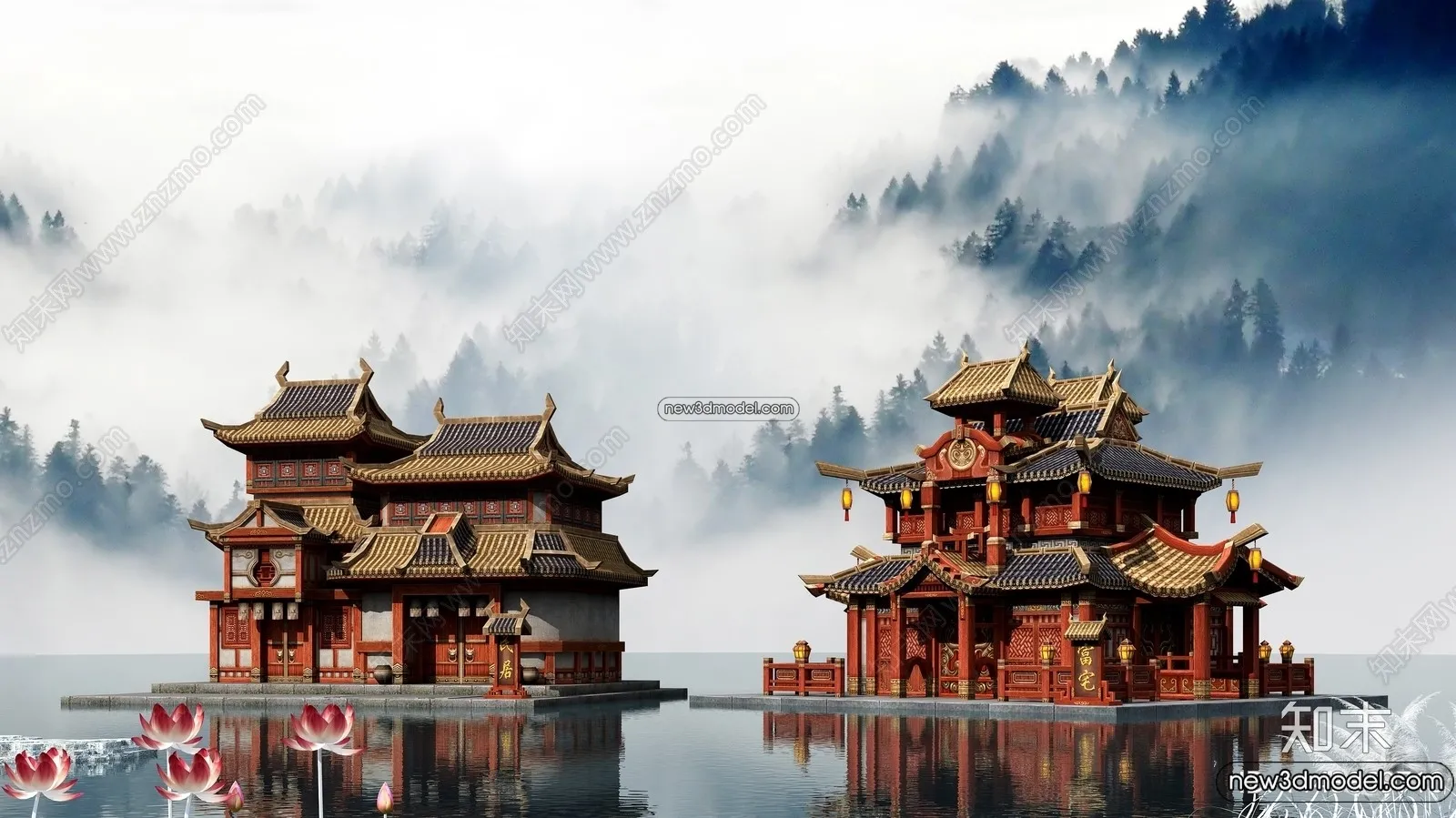 Exterior 3D Models of Pagoda – 3D Scenes – 009 – VRAY