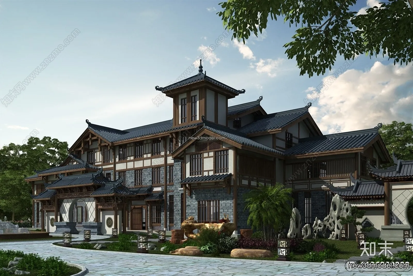Exterior 3D Models of Pagoda – 3D Scenes – 016 – VRAY