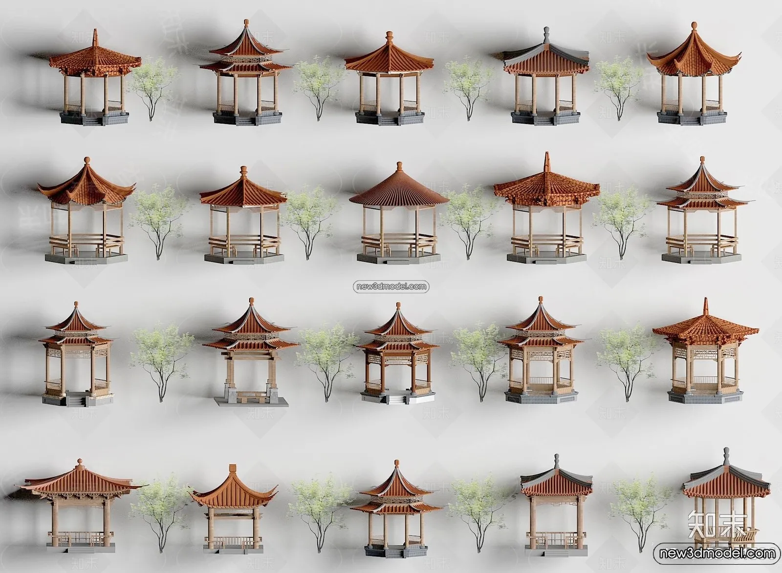 Exterior 3D Models of Pagoda – 3D Scenes – 043 – VRAY