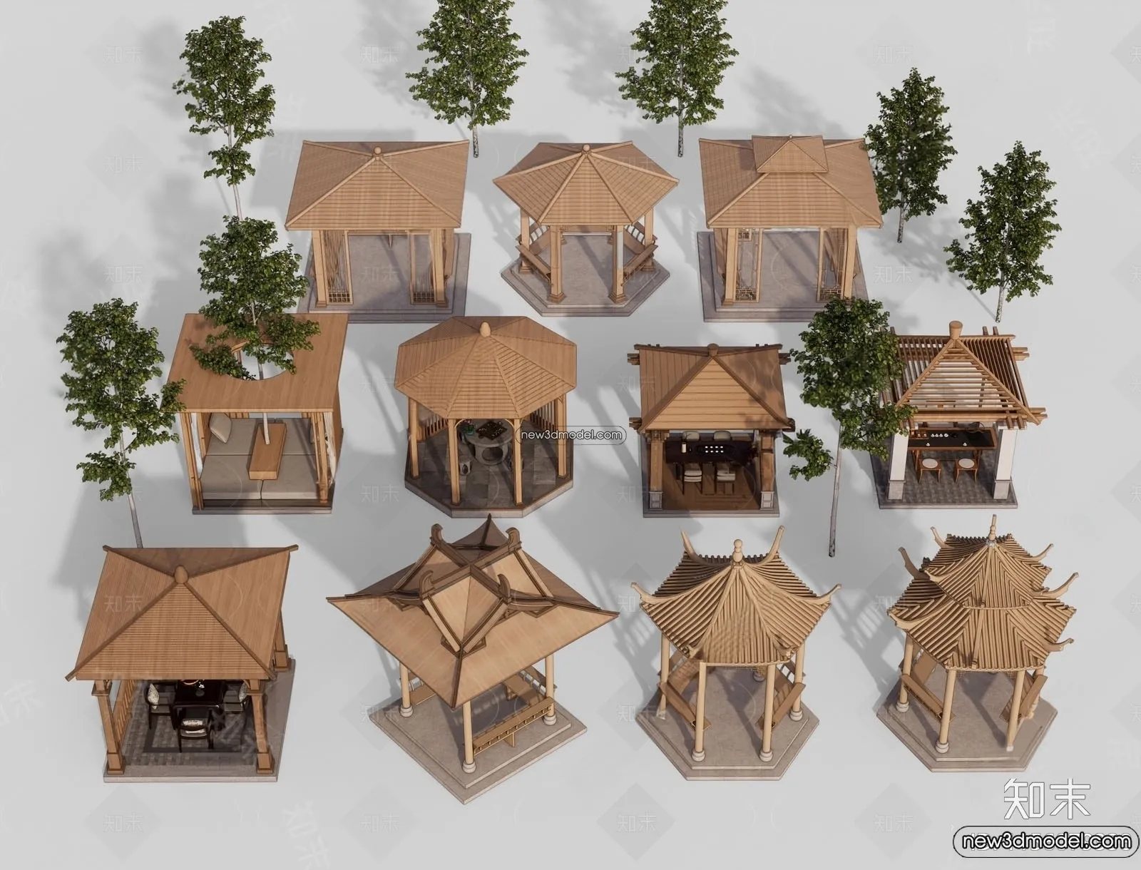 Exterior 3D Models of Pagoda – 3D Scenes – 054 – VRAY